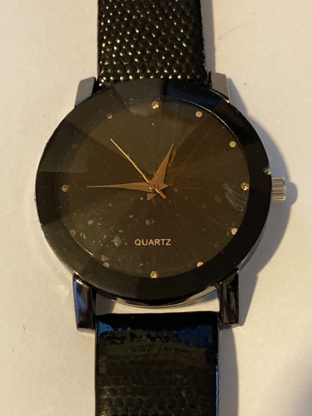 Quartz Black Dress Watch with Leather Strap